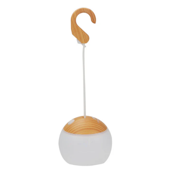 Przenośna lampa biwakowa LED z uchwytem – styl outdoor & scandi – Drewniany