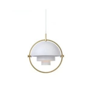 Designerska Lampa Wisząca z Metalowym Kloszem i Ozdobnym Pierścieniem – Biały