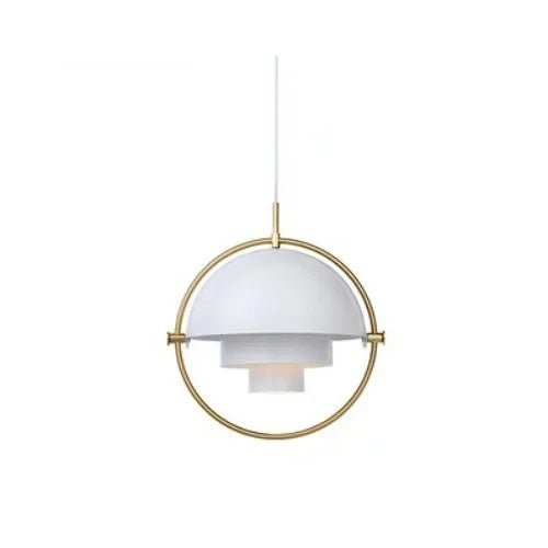 Designerska Lampa Wisząca z Metalowym Kloszem i Ozdobnym Pierścieniem – Biały