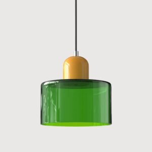 Nowoczesna lampa wisząca z kolorowego szkła w stylu Bauhaus – Zielony i złoty