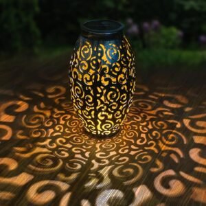 Solarny lampion ogrodowy LED – dekoracyjna latarnia z efektem wzoru cieni, do użytku zewnętrznego – Czarny
