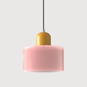 Nowoczesna lampa wisząca z kolorowego szkła w stylu Bauhaus – Różowy i złoty