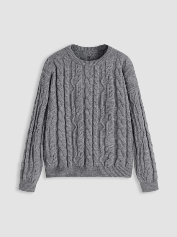 Sweter o klasycznym kroju z warkoczowym splotem - szary