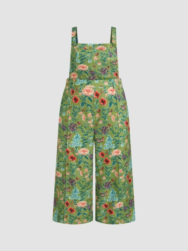Kombinezon boho w kwiaty z szerokimi nogawkami - oliwkowy